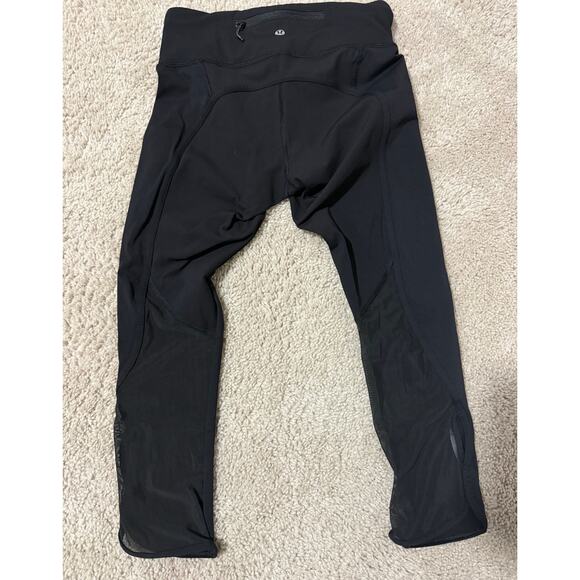 Like New Lululemon Crop Running Leggings Womens Black Mid Rise Mesh-size 4 - Picture 7 of 7